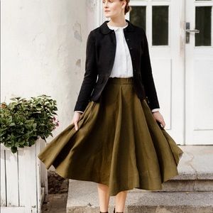 Son de Flor Vintage Linen Skirt XL Rosemary green